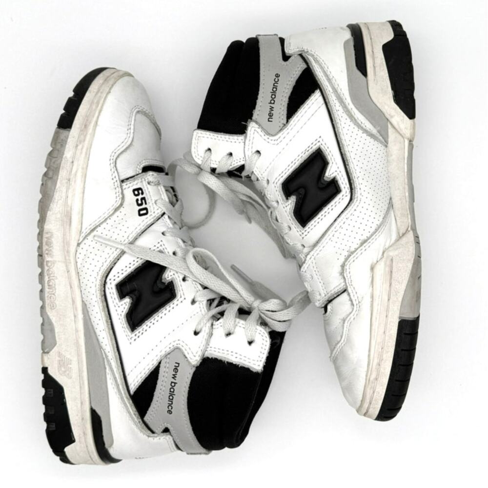 New Balance 650R Leather High Top Sneakers White Black Men's 7 Women's 8.5 Retro - Picture 4 of 9